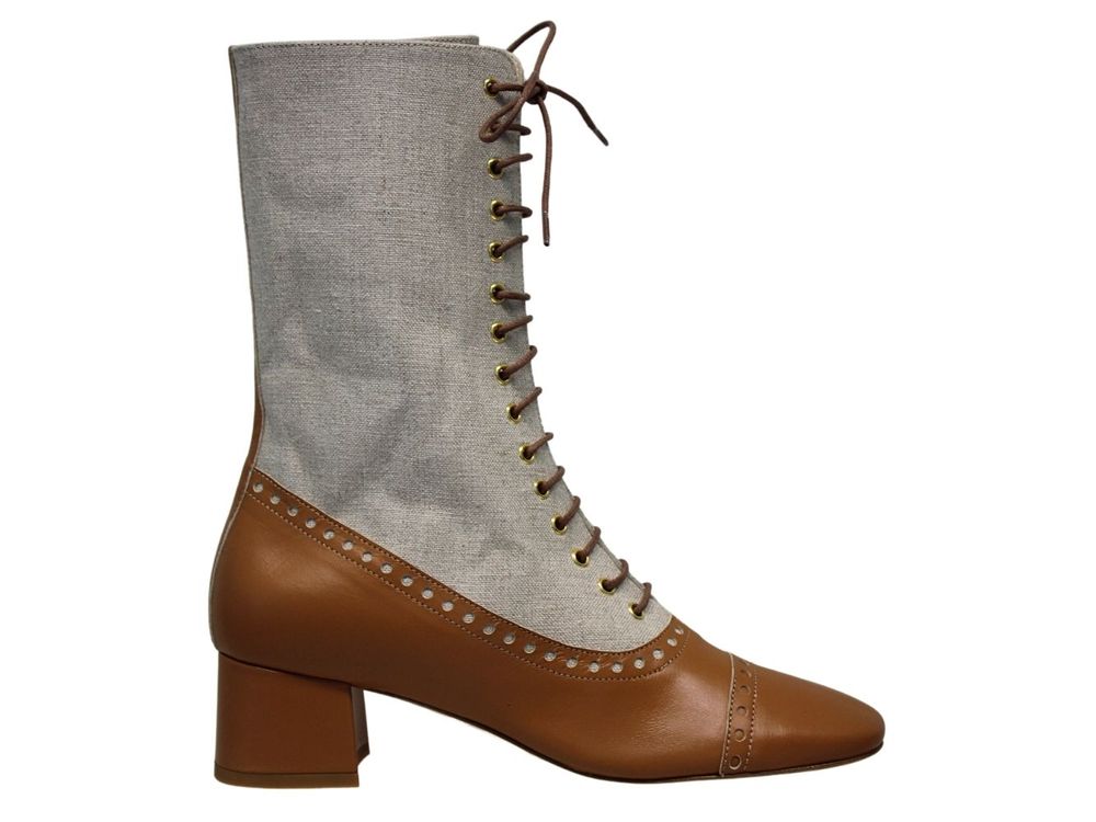 Ines De La Fressange Bottes À Lacets Brunes Et Beiges In Multi