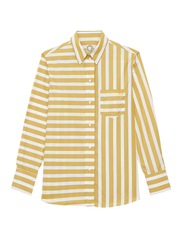 Ines De La Fressange Chemise Maureen Jaune Et Blanche À Rayures