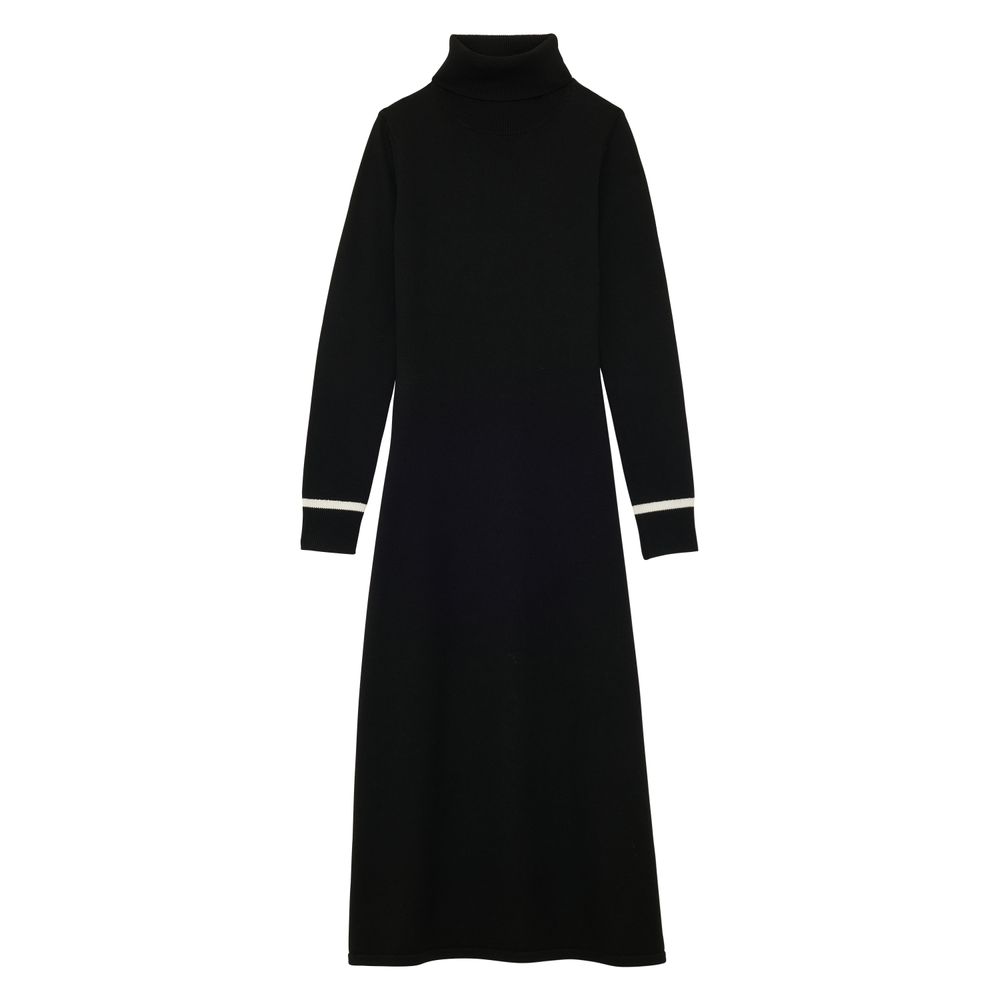 Ines De La Fressange Robe Divine À Col Roulé Noire, Liseré Blanc