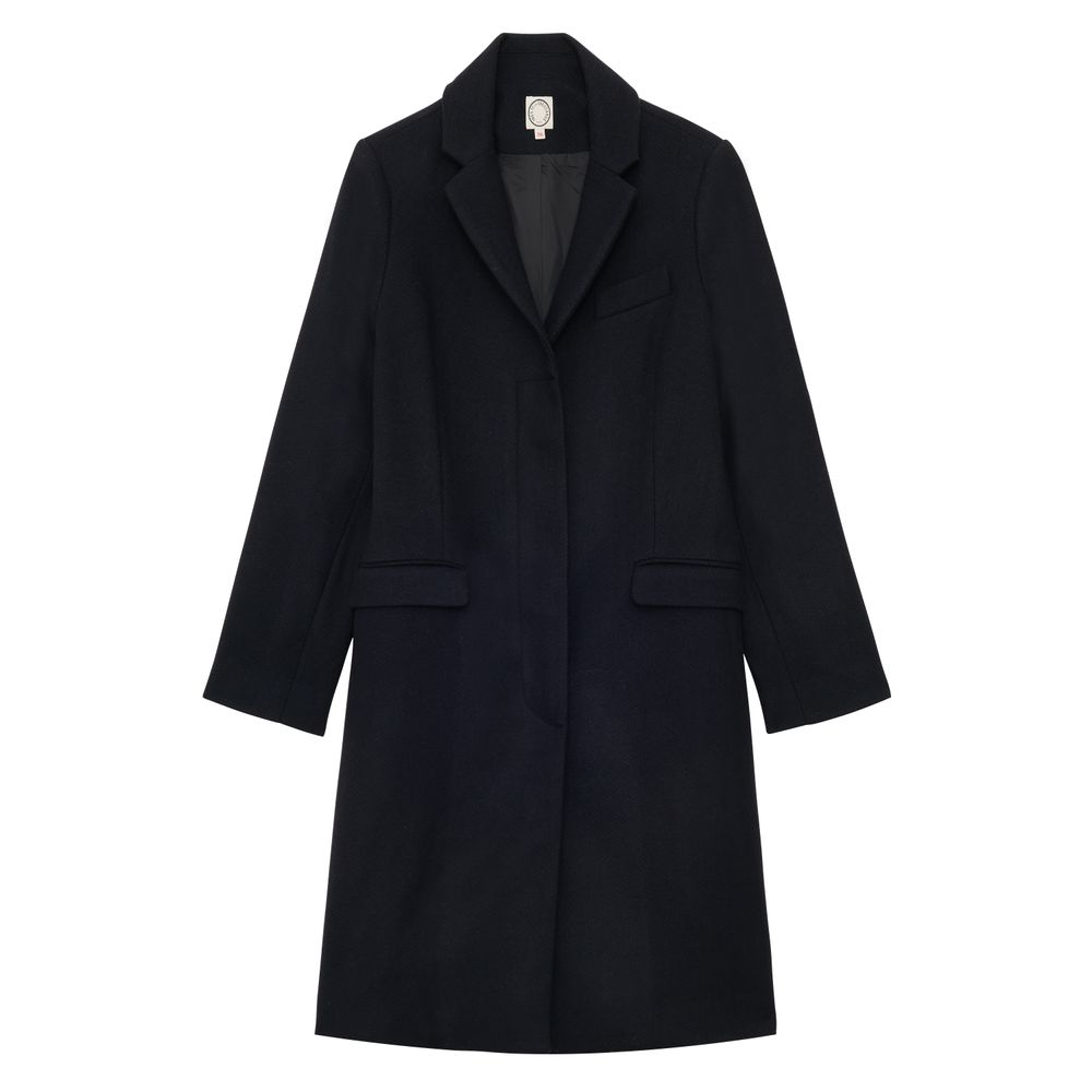 Ines De La Fressange Manteau Franck En Lainage À Chevrons Marine Et Noir