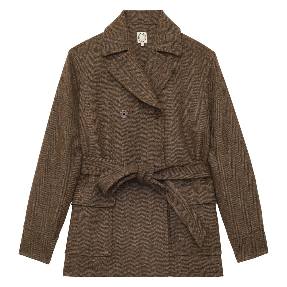 Ines De La Fressange Manteau Court Romaric En Lainage Marron À Chevrons In Brown