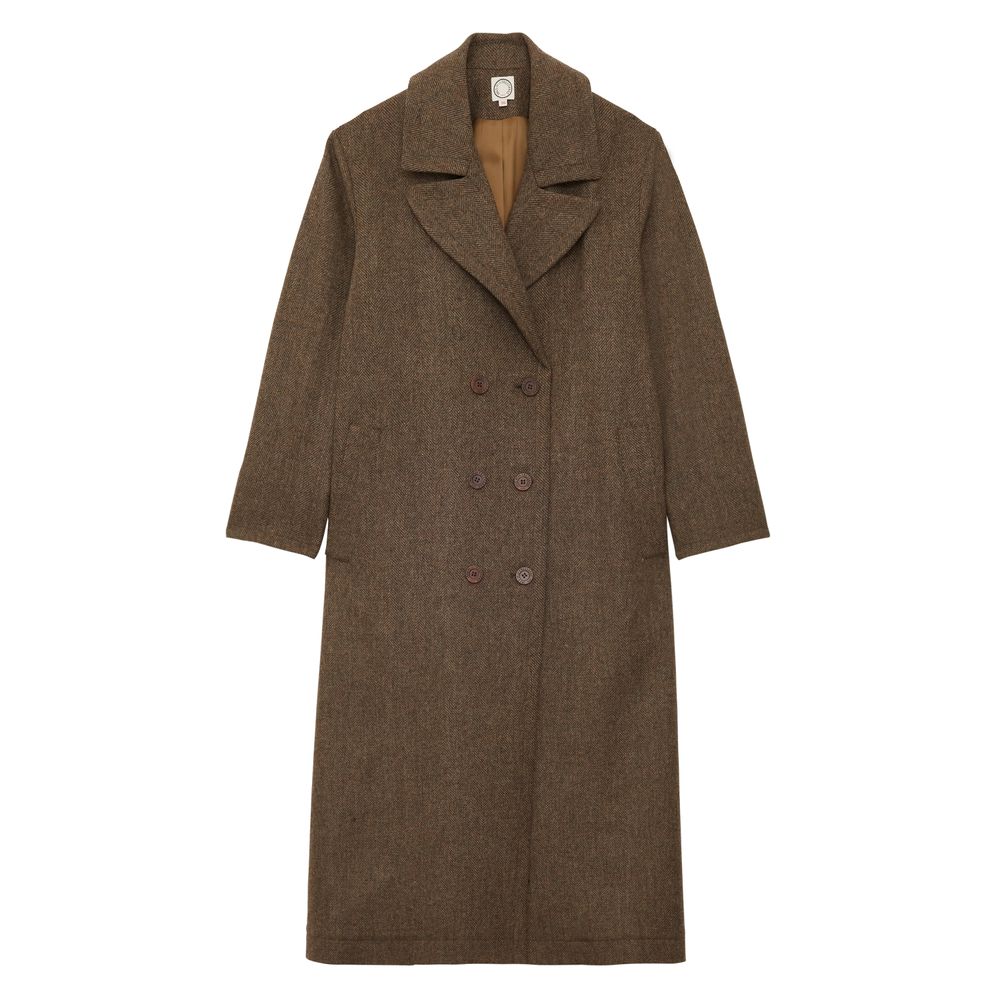 Ines De La Fressange Manteau Denise En Lainage Marron À Chevrons In Brown