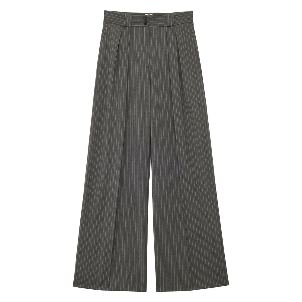 Ines De La Fressange Pantalon Marlène Gris À Rayures Blanches In Gray