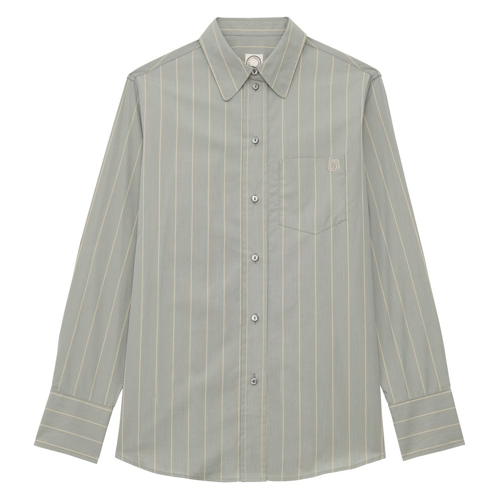 Ines De La Fressange Chemise Maureen En Coton Vert Amande Rayé Beige