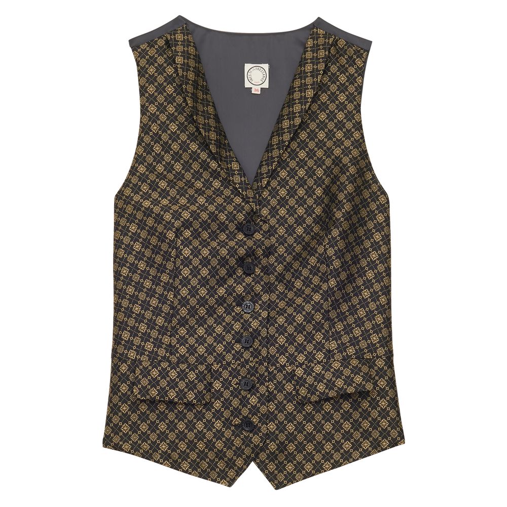 Ines De La Fressange Gilet Robinson Tissage Jacquard Noir Et Doré In Brown