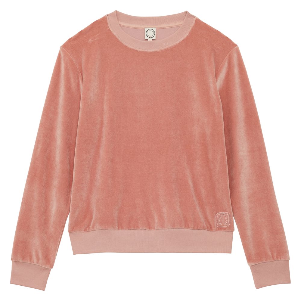 Ines De La Fressange Sweat Mathilde En Velours Lisse Rose Poudré