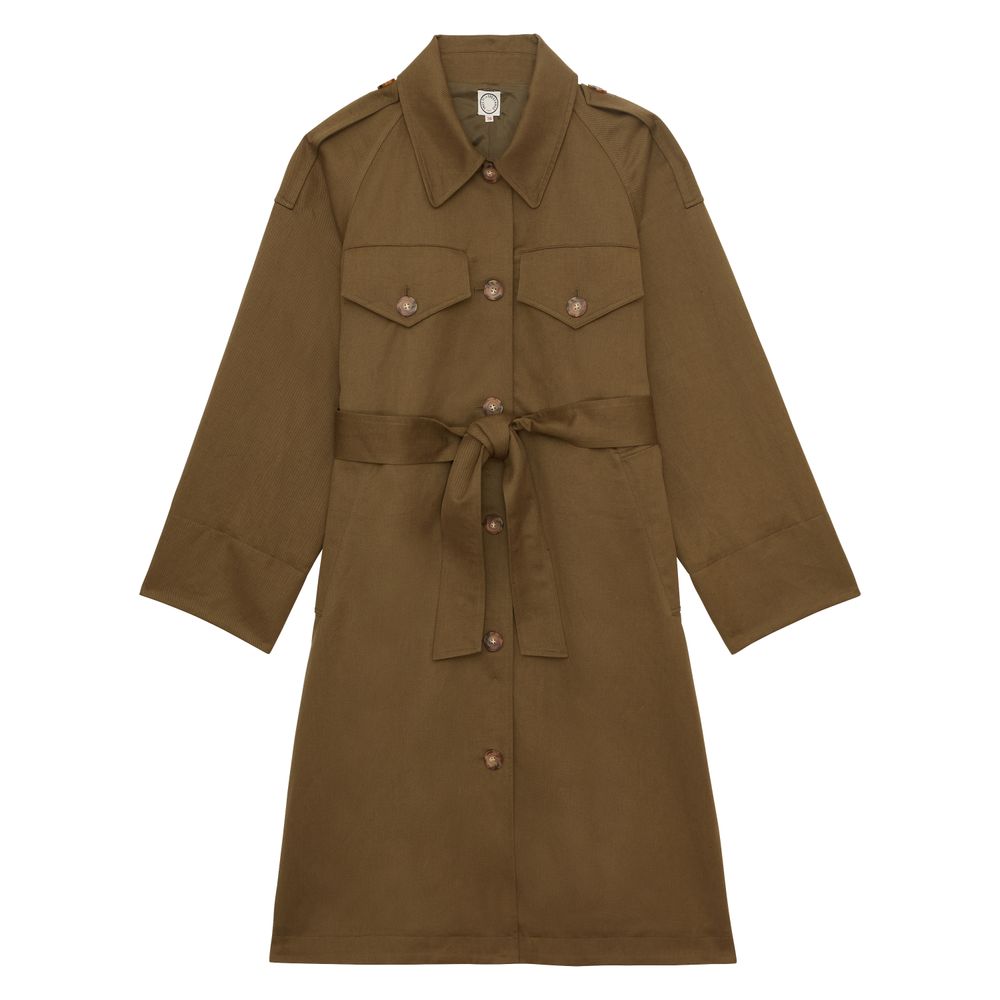 Ines De La Fressange Trench Vera En Coton Et Lin Kaki In Brown