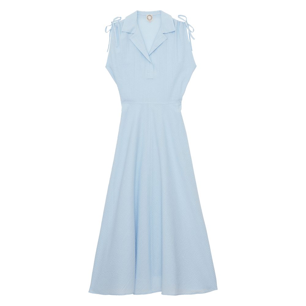 Ines De La Fressange Robe Cintrée Violine En Coton Bleu Clair