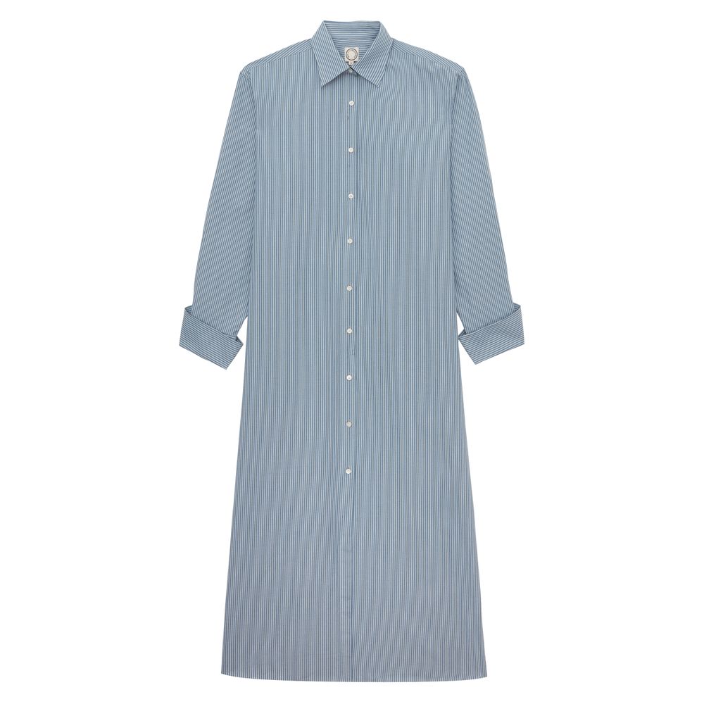 Ines De La Fressange Robe Douglas En Coton Bleue À Fines Rayures In Blue