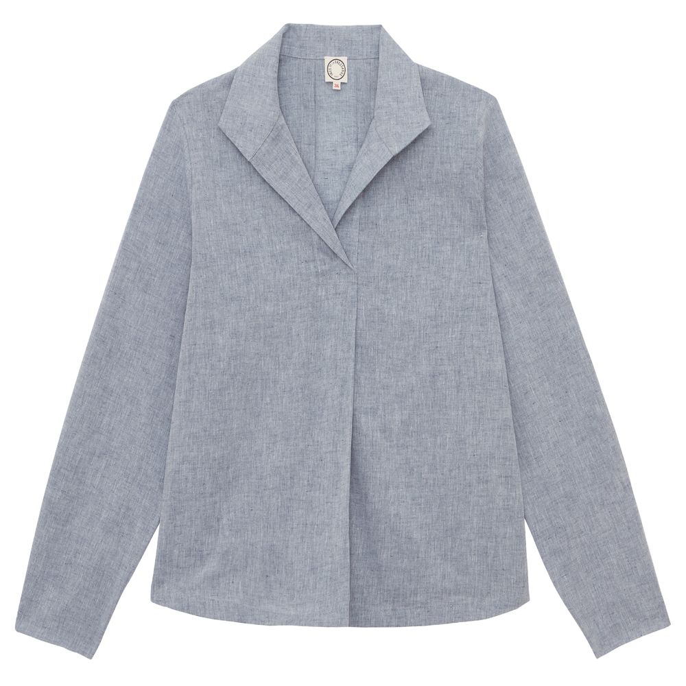Ines De La Fressange Top Noa En Lin Mélangé Bleu Denim