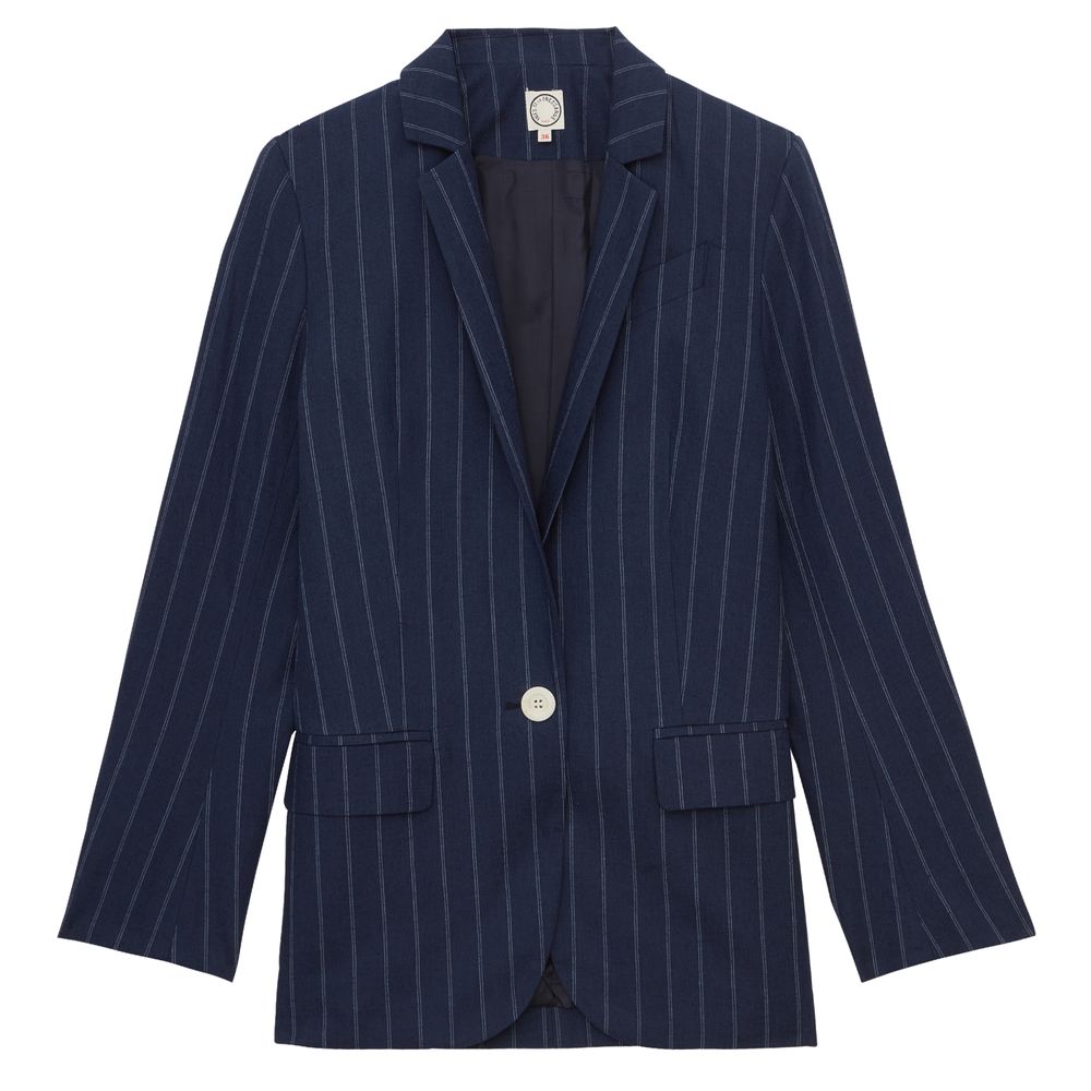 Ines De La Fressange Veste Bruna En Lin Mélangé Marine In Blue