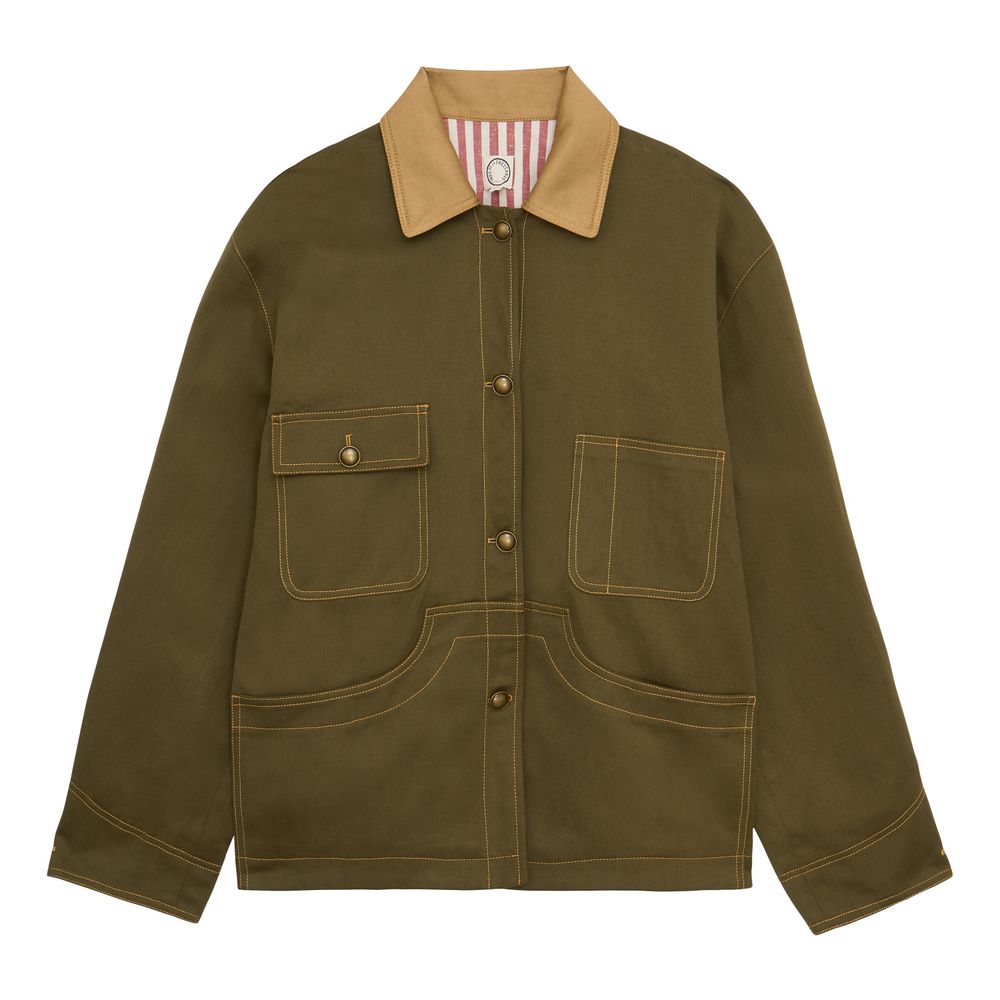Ines De La Fressange Veste De Travail Melchior En Lin Et Coton Kaki In Green