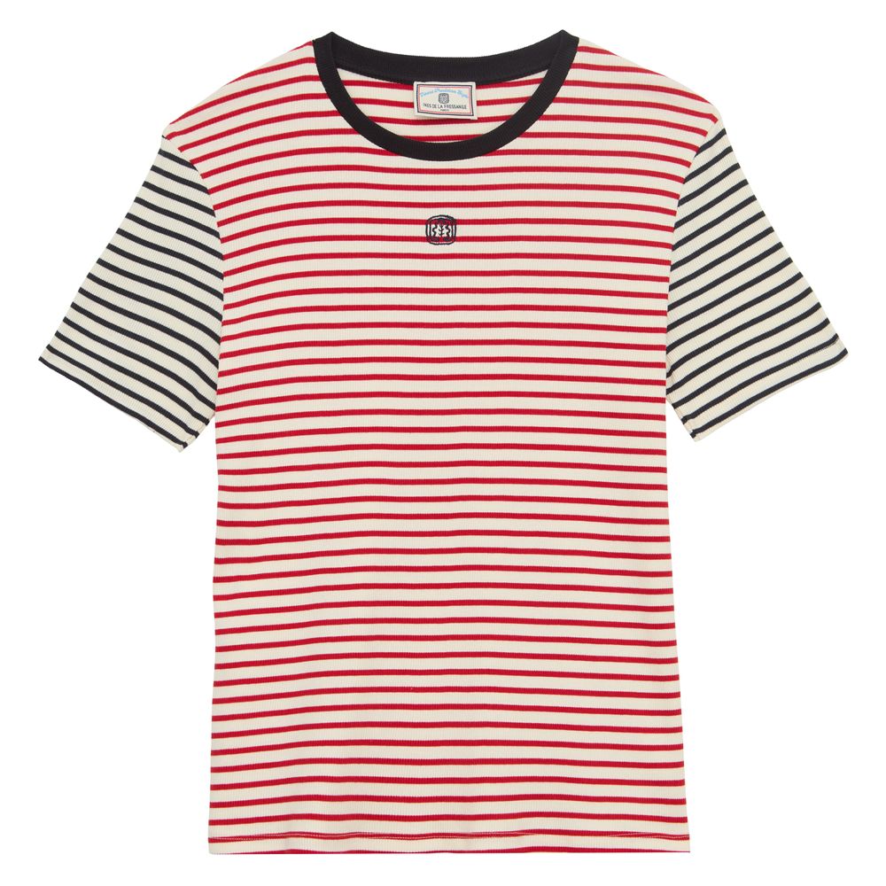 Ines De La Fressange T-shirt Paul En Coton Rouge À Rayures In Red