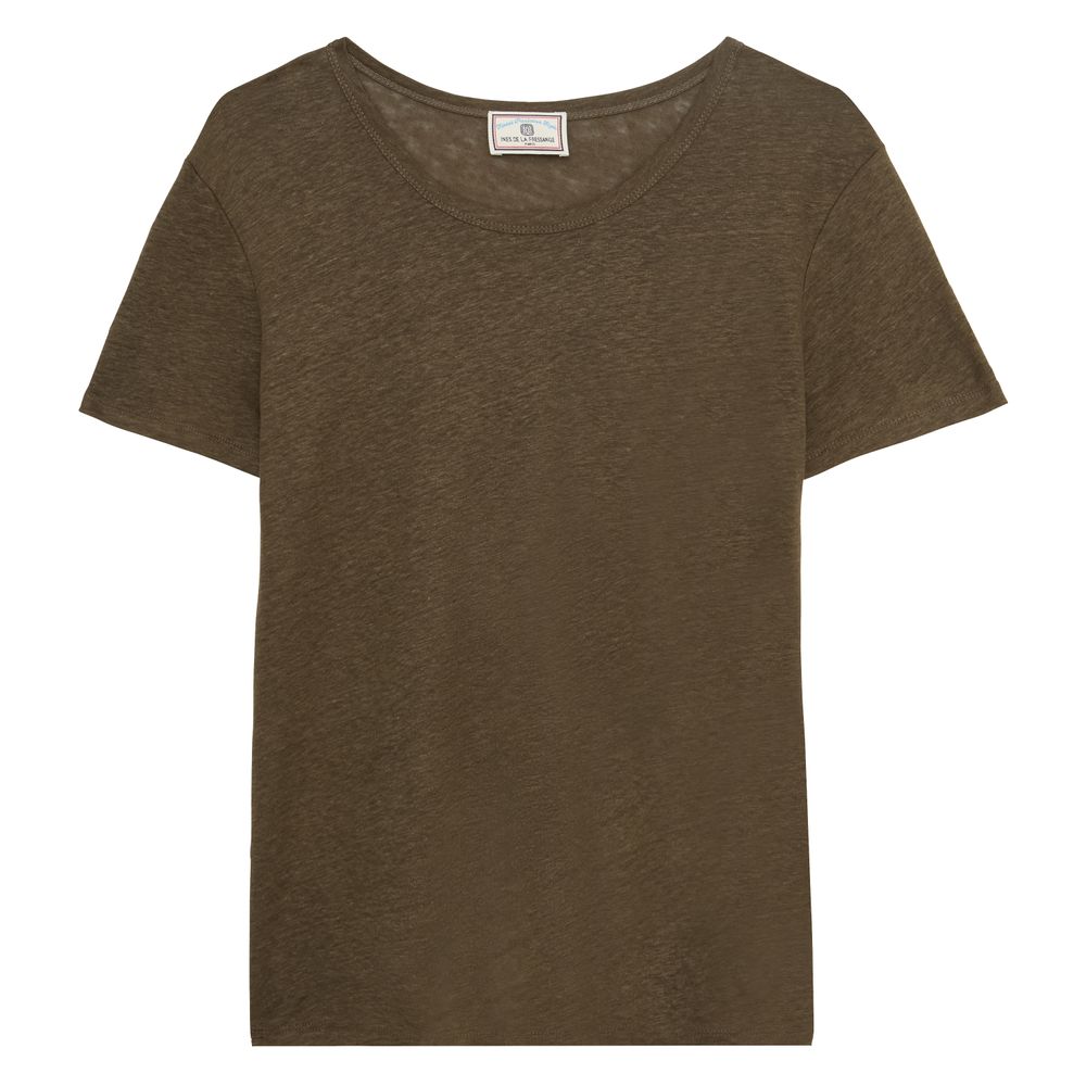 Ines De La Fressange T-shirt Sunny En Lin Kaki In Brown