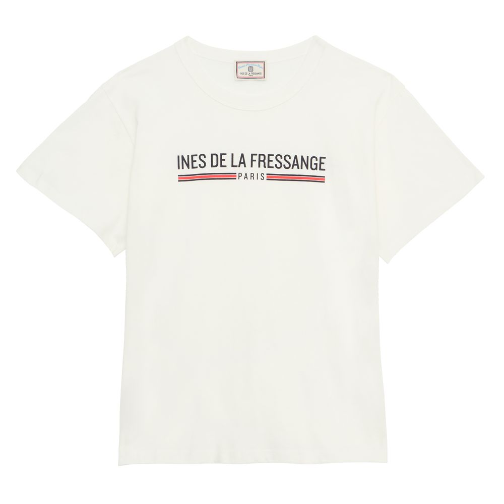 Ines De La Fressange Top Maxence Blanc En Coton Bio Imprimé Rouge In White