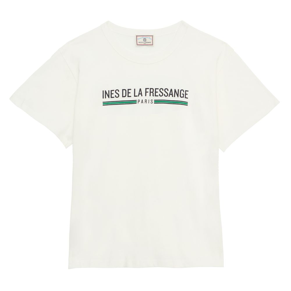 Ines De La Fressange Top Maxence Blanc En Coton Bio Imprimé Vert In White