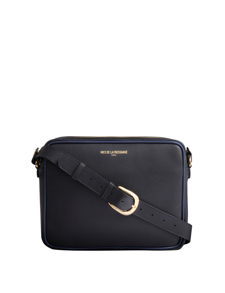 Ines De La Fressange Sac Marcia Grand Modèle Noir Piping Navy