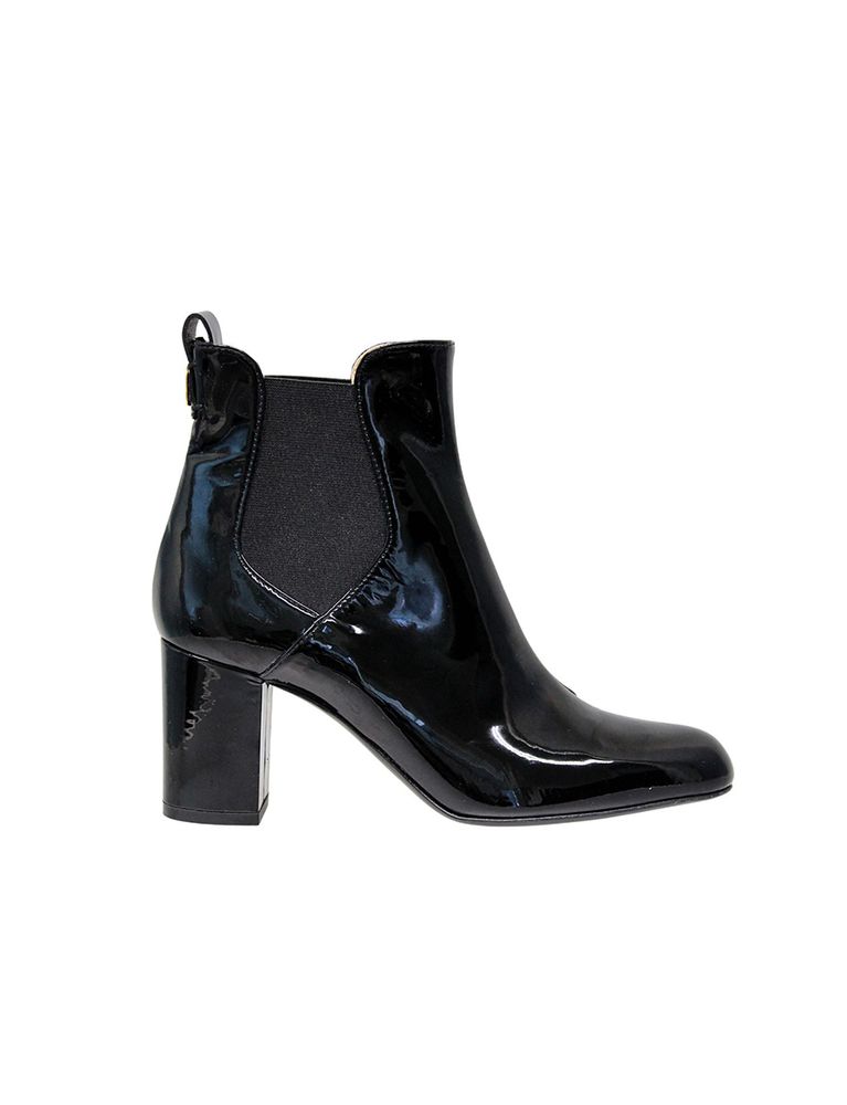 Ines De La Fressange Bottines À Talons Noires En Cuir Vernis