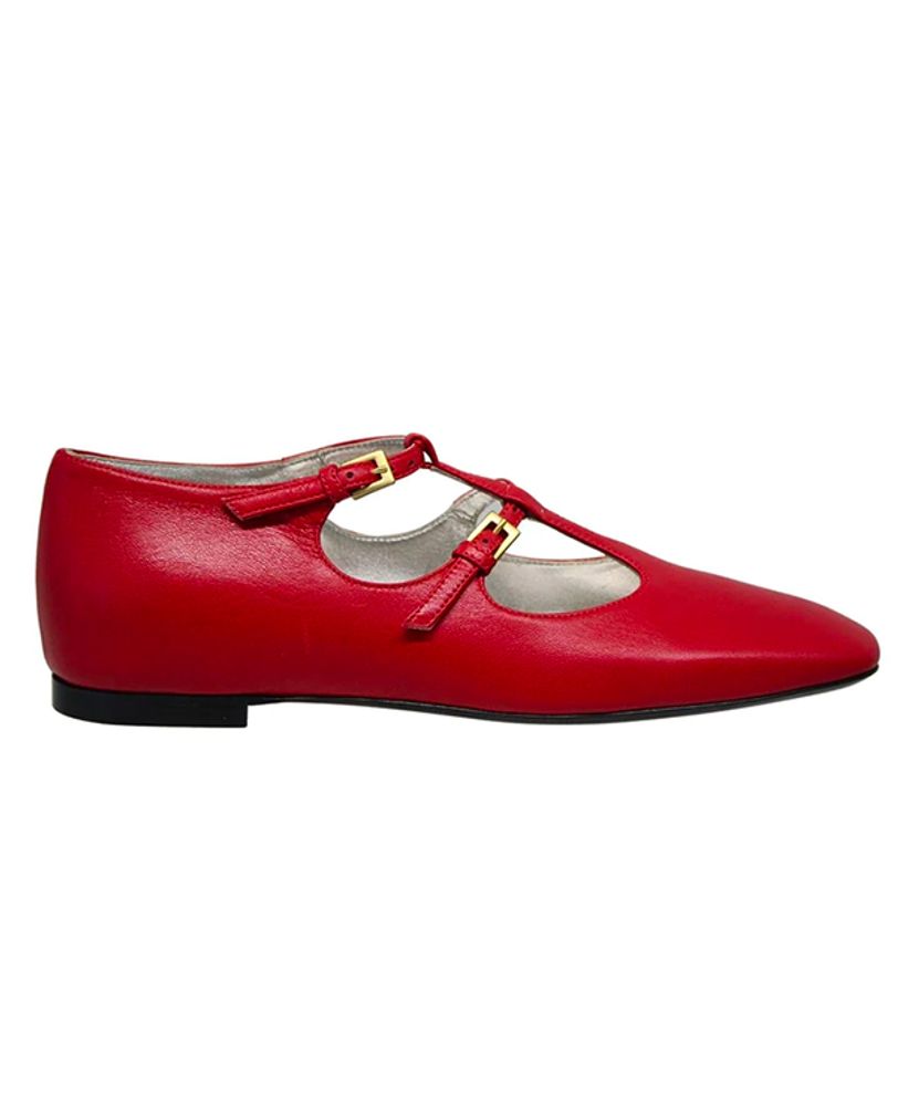 Ines De La Fressange Babies En Cuir Rouges In Red