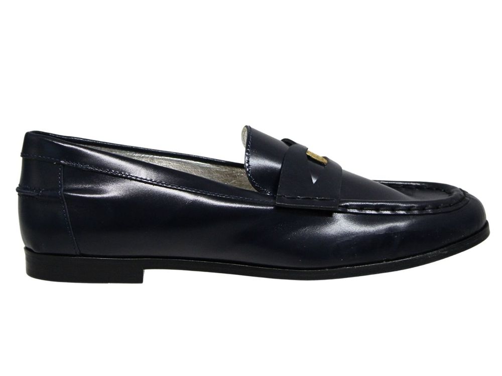 Ines De La Fressange Mocassin Elvire En Cuir Lisse Bleu Nuit In Black