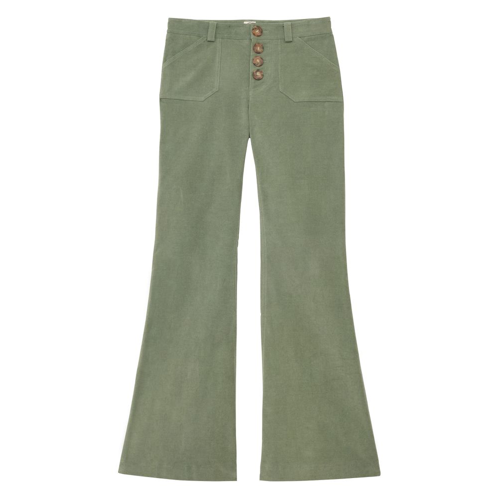 Ines De La Fressange Pantalon Charlotte En Velours Lisse Vert Amande