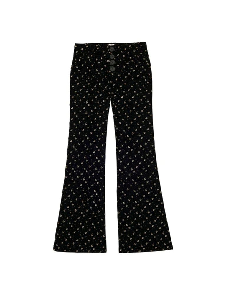 Ines De La Fressange Pantalon Charlotte En Velours Lisse Noir, Imprimé Doré In Black