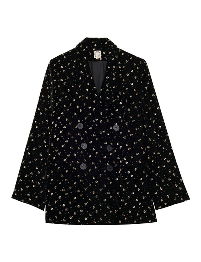 Ines De La Fressange Veste Ezio En Velours Lisse Noir, Imprimé Doré