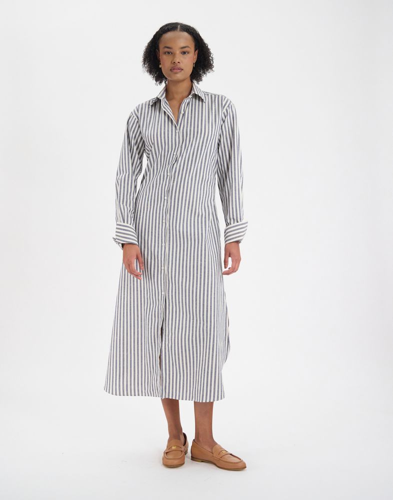 Robe Douglas en coton bleue rayures paisses 320$