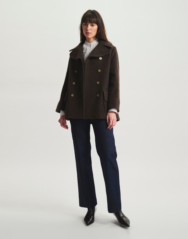 Caban Sraphine lainage marron chevrons 310 €