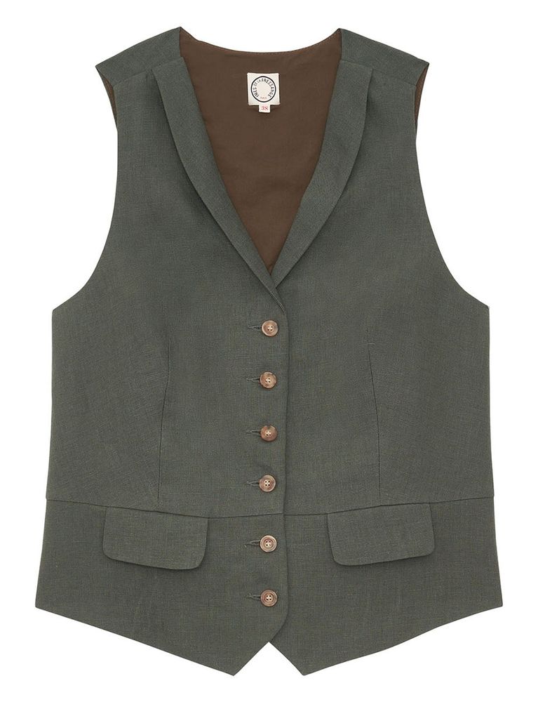 Ines De La Fressange Gilet Robinson En Lin Vert Foncé