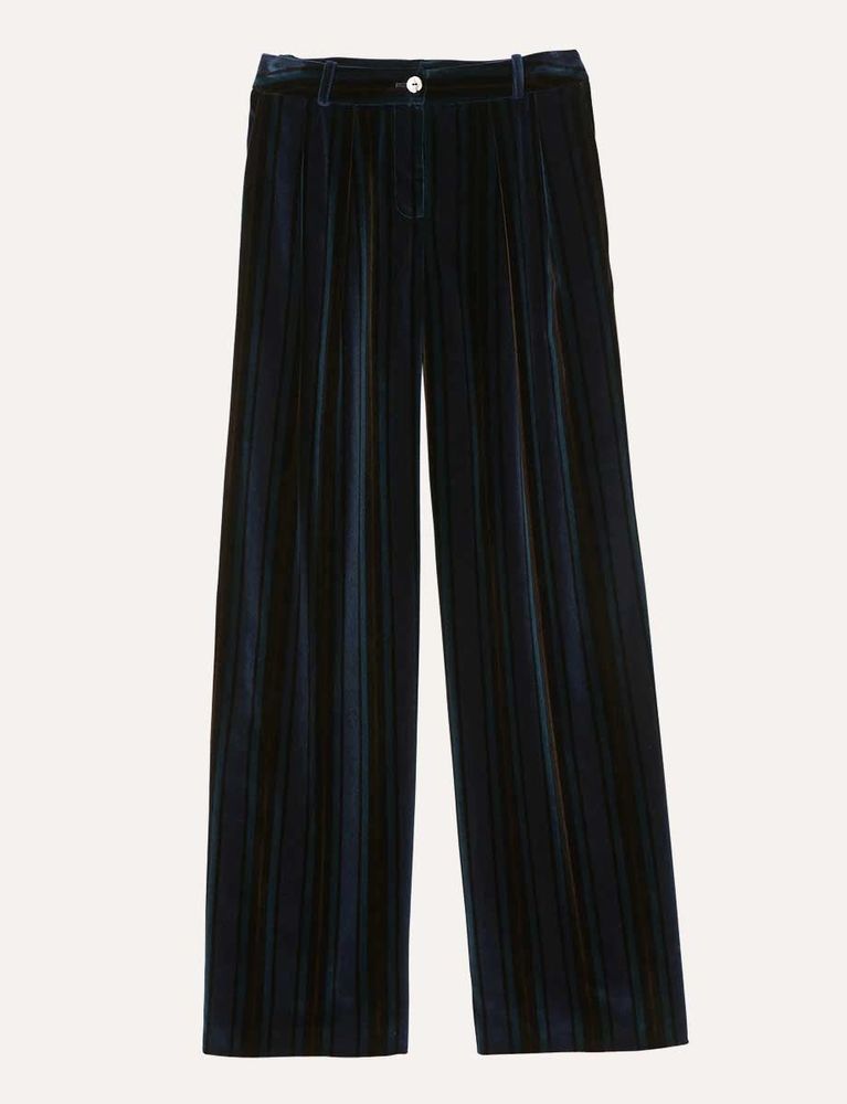 Ines De La Fressange Pantalon Luciano En Velours Bleu In Blue