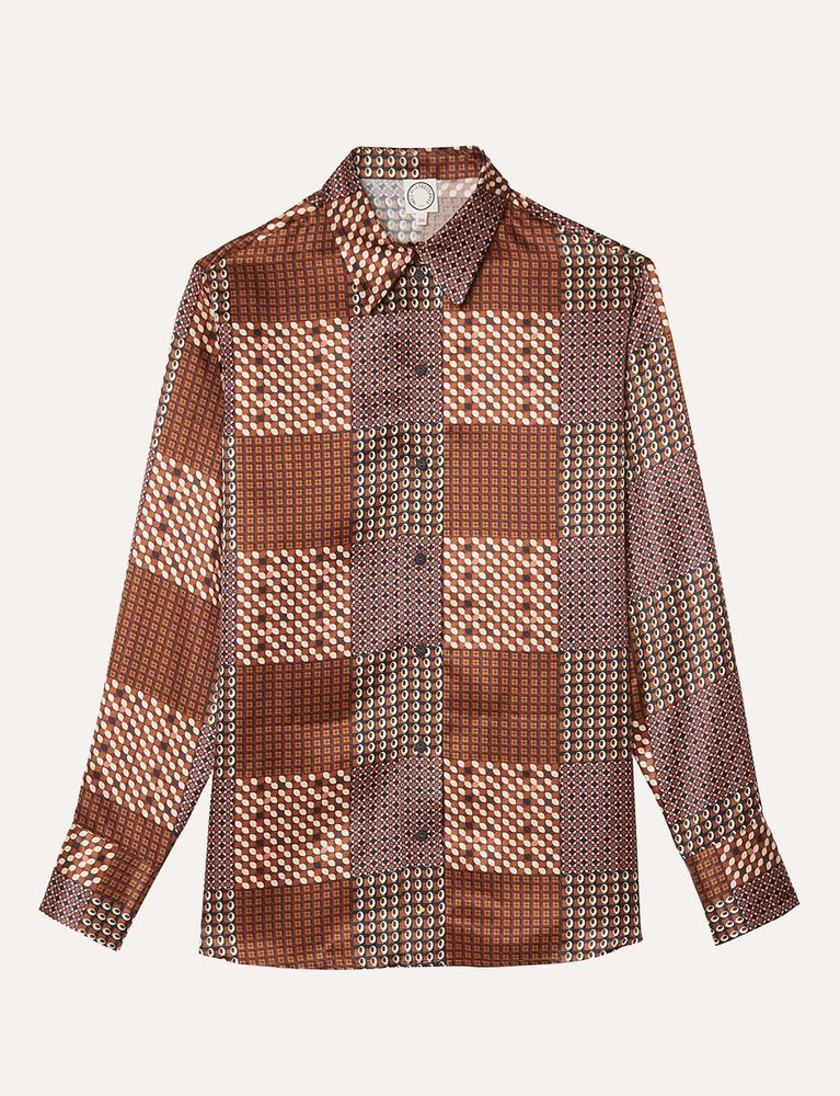 Chemise Maureen soie patchwork camel