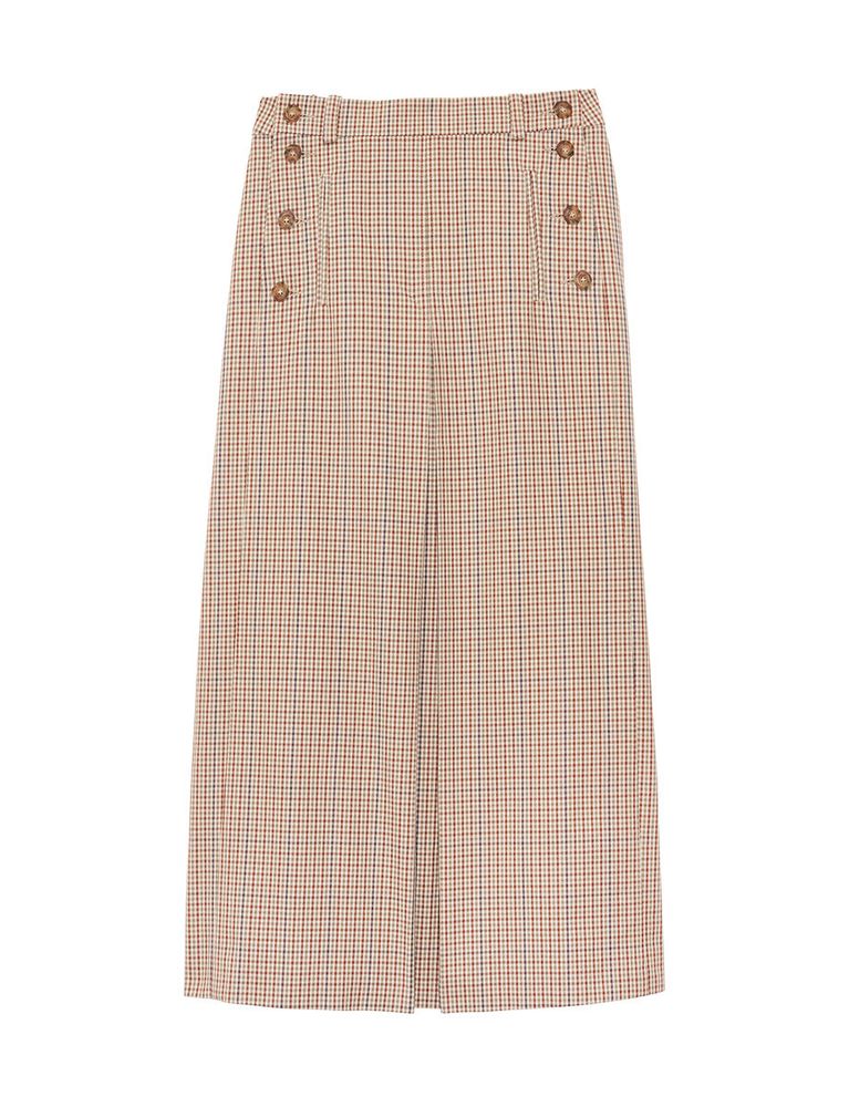 Ines De La Fressange Jupe Yona Beige À Carreaux In Brown