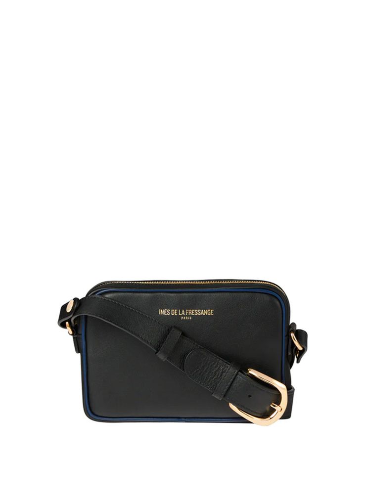 Ines De La Fressange Banane Marcia Cuir Noir Marine Bordure Bleue