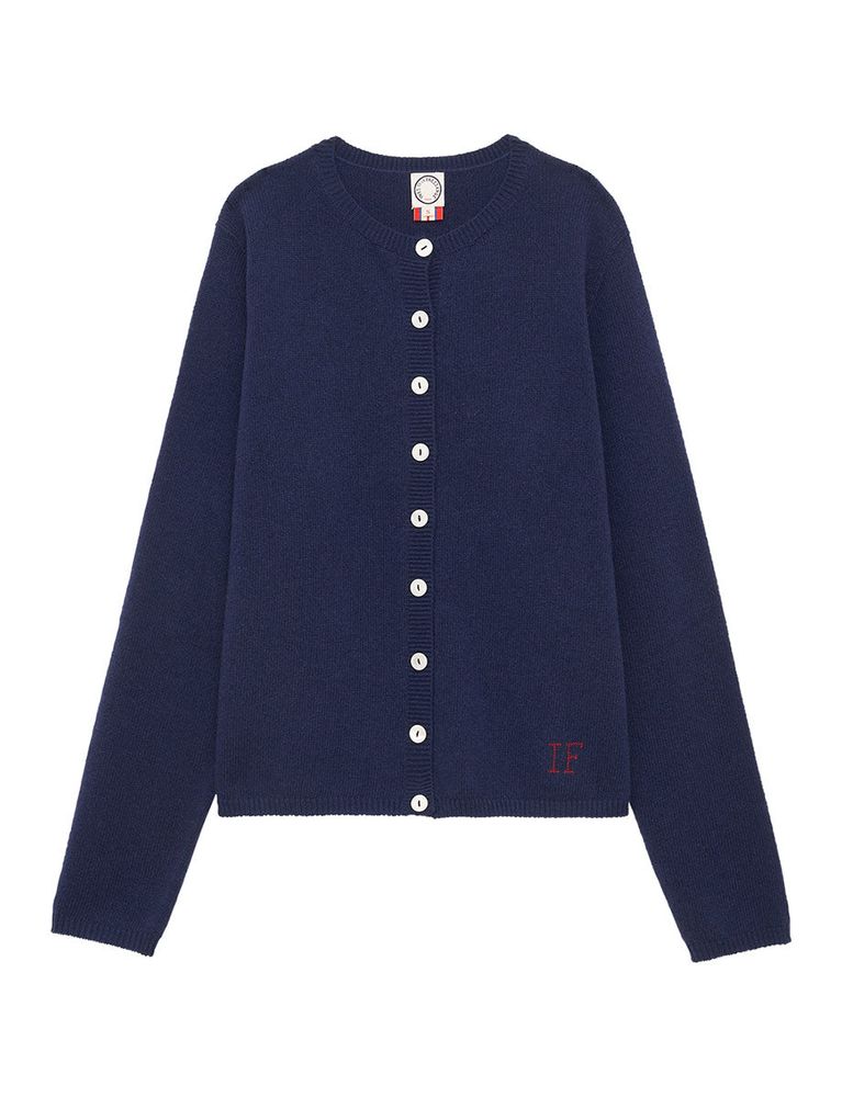 Ines De La Fressange Cardigan Cesaria Bleu Marine Laine Et Cachemire