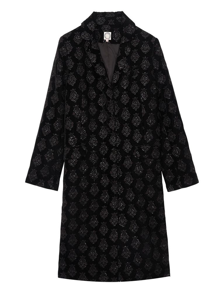 Ines De La Fressange Manteau Franck Noir Velours Brodé In Black