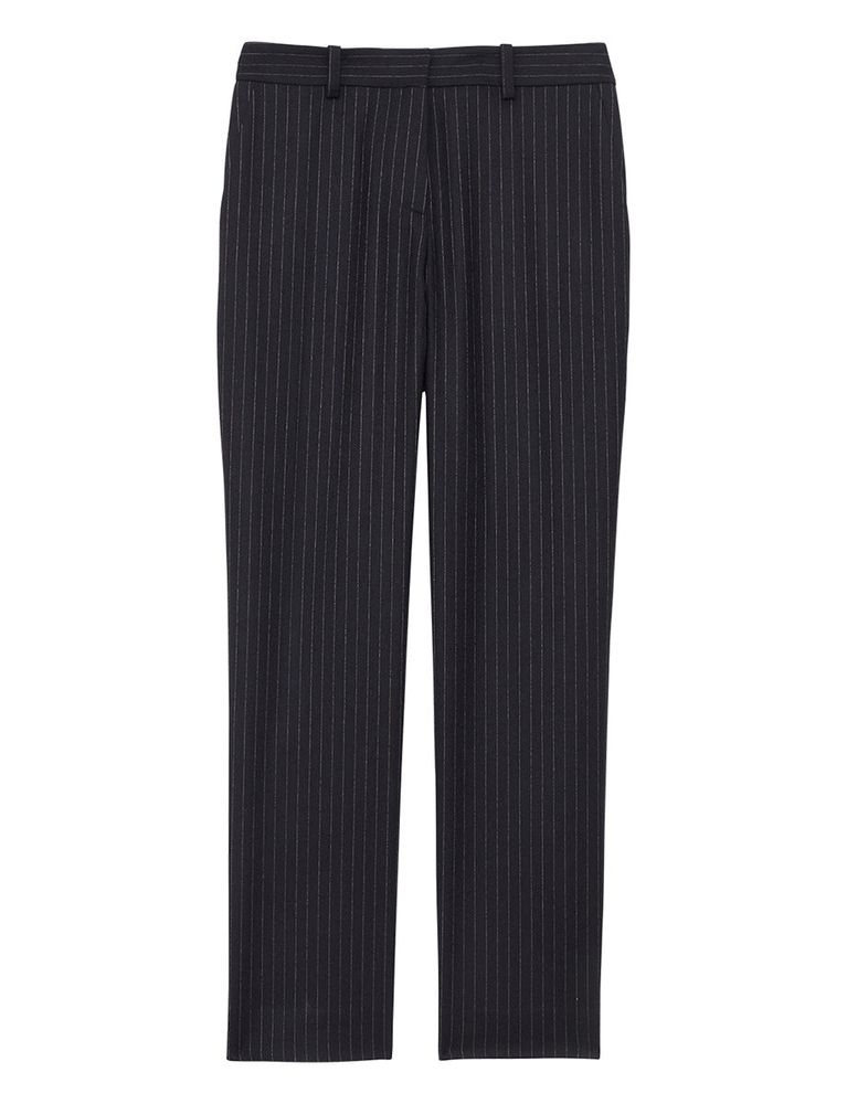 Ines De La Fressange Pantalon Audrey Bleu Nuit Fines Rayures Laine Mélangée In Black
