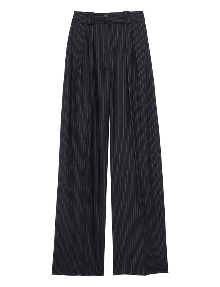 Ines De La Fressange Pantalon Marlène Bleu Nuit À Rayures In Black