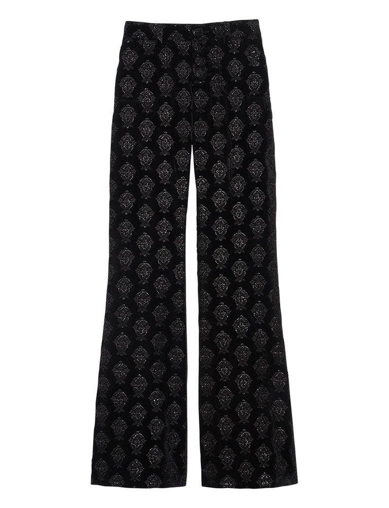 Ines De La Fressange Pantalon Charlotte Noir Velours Brodé In Black
