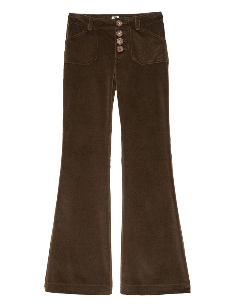 Ines De La Fressange Pantalon Coupe Flare En Velours Lisse Charlotte Kaki