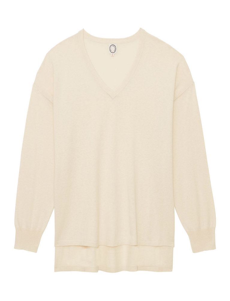Ines De La Fressange Pull Col V En Mélange Cachemire Ivoire Anton In Neutral
