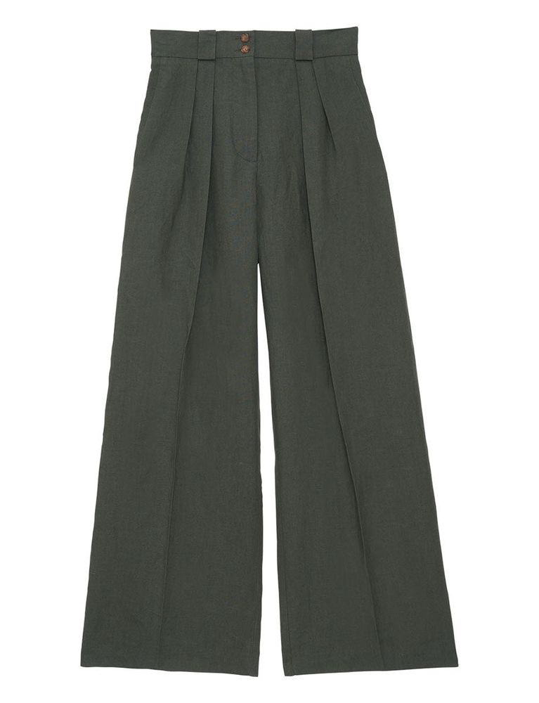 Ines De La Fressange Pantalon Marlène En Lin Vert Foncé