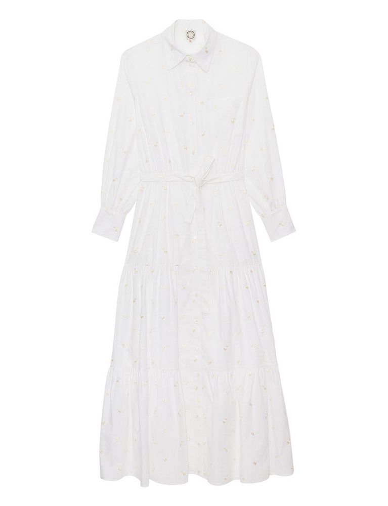 Ines De La Fressange Robe Léna Longue À Volants Blanc Et Tissu Brodé