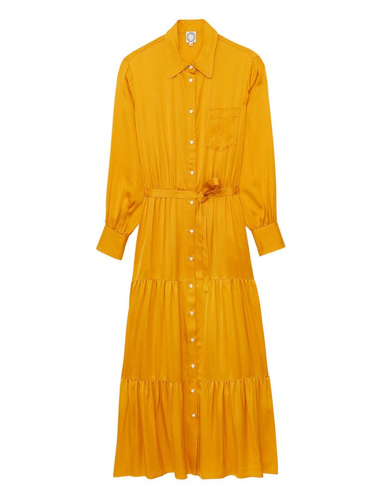 Ines De La Fressange Robe Léna Longue À Volant Bouton D'or In Yellow