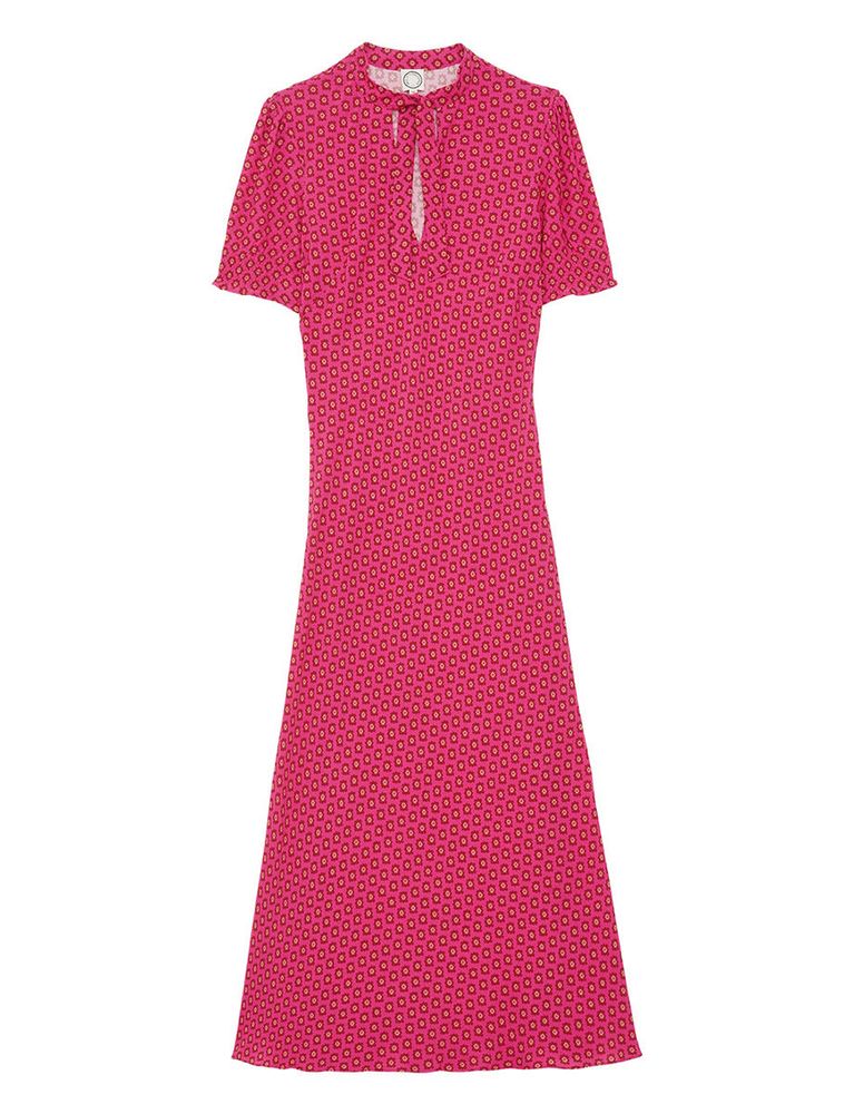 Ines De La Fressange Robe Cerise Longue Imprimé Rose In Red