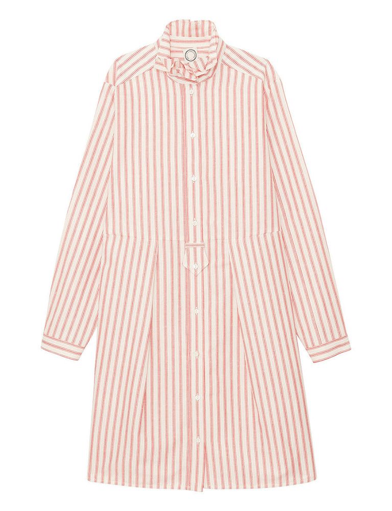 Ines De La Fressange Robe Monica En Lin Rayée Rouge Et Blanc
