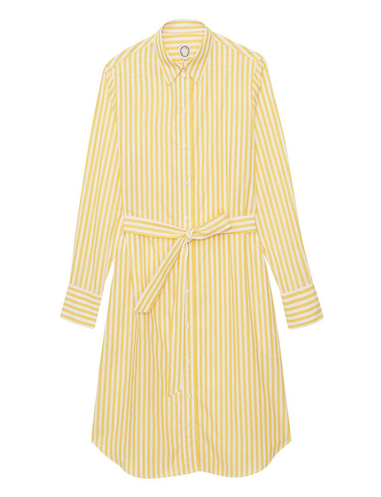 Ines De La Fressange Robe Chemise Amour Rayée Jaune Et Blanc