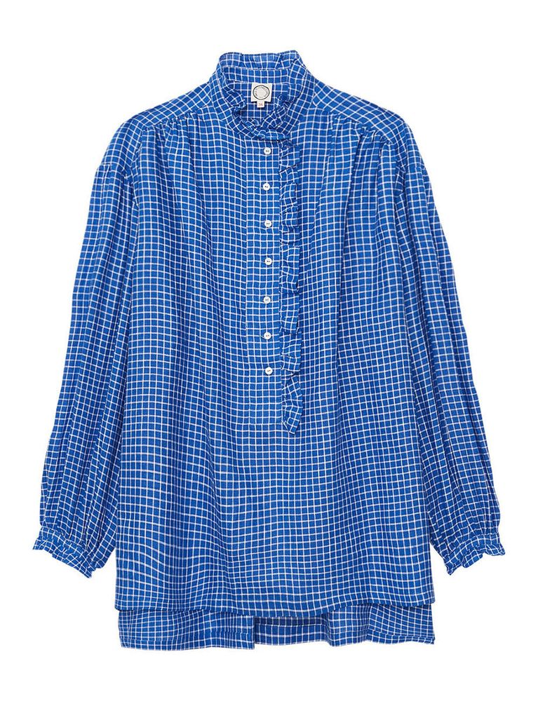 Ines De La Fressange Chemise Maryange Oversize À Volants En Lin Bleu