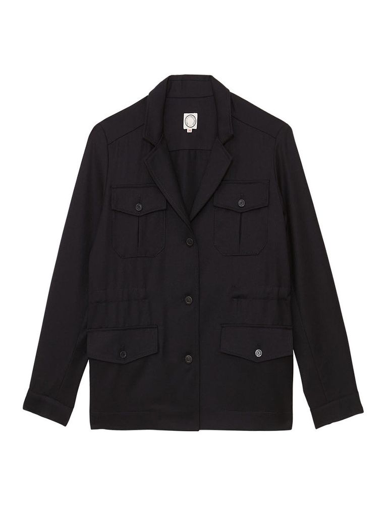 Ines De La Fressange Saharienne Flipper En Laine Bleu Nuit In Black