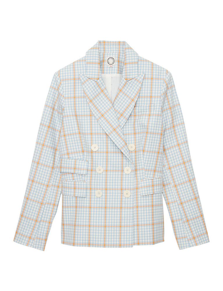 Ines De La Fressange Veste Maurice À Carreaux Bleu Et Orange In Blue